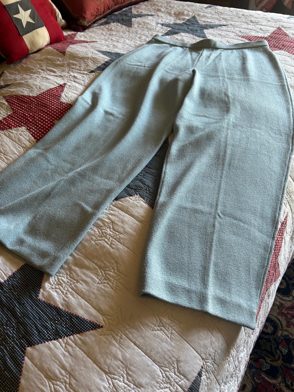 Light Blue Knit Wide-Leg Pants